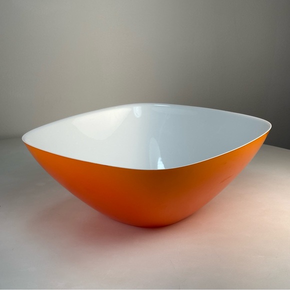 Retro Guzzini Two Tone Orange White Large Round Square Salad Bowl Made In Italy - Picture 1 of 16